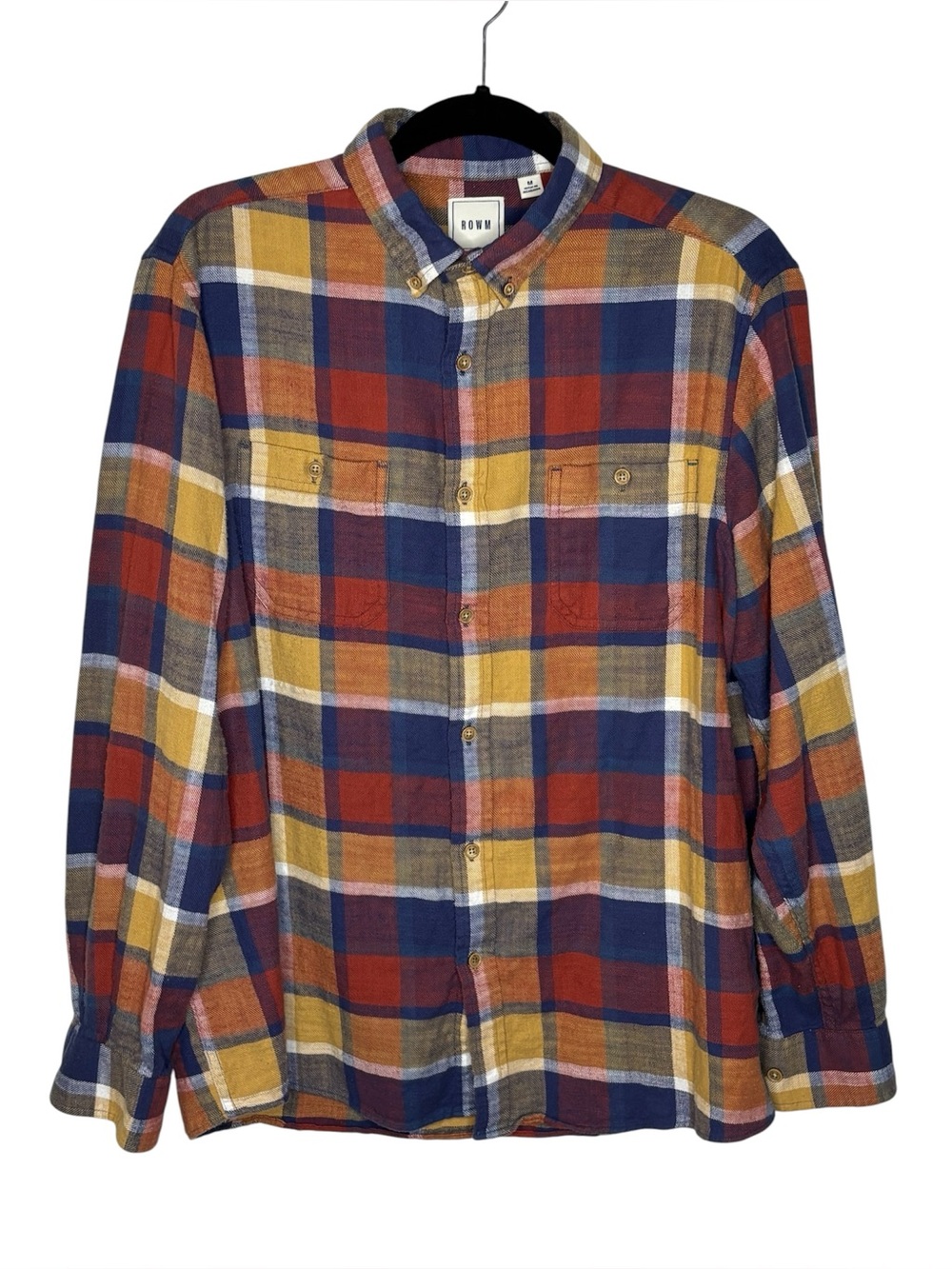 ROWM Plaid Long Sleeve Shirt Men’s M Plaid Twill Button-Down Multi-Color Pockets